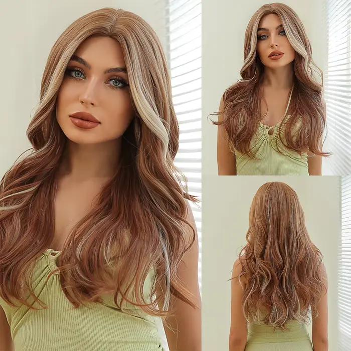 Modiis Ferre-Perruque Synthétique Ondulée de Longueur Moyenne avec Frange pour Femme, Cheveux Ondulé