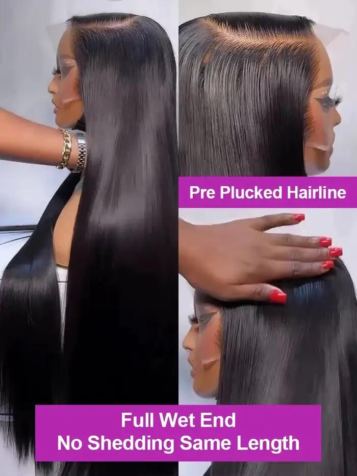 200 densité 13x4 13x6 os Transparent droit 42 pouces 5X5 dentelle avant perruques de cheveux humains
