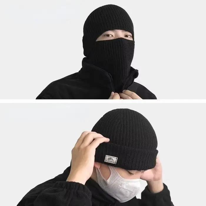2 in1 hiver masque bonnets chapeaux chaud tricoté cagoule chapeaux coupe-vent solide plein visage Sk