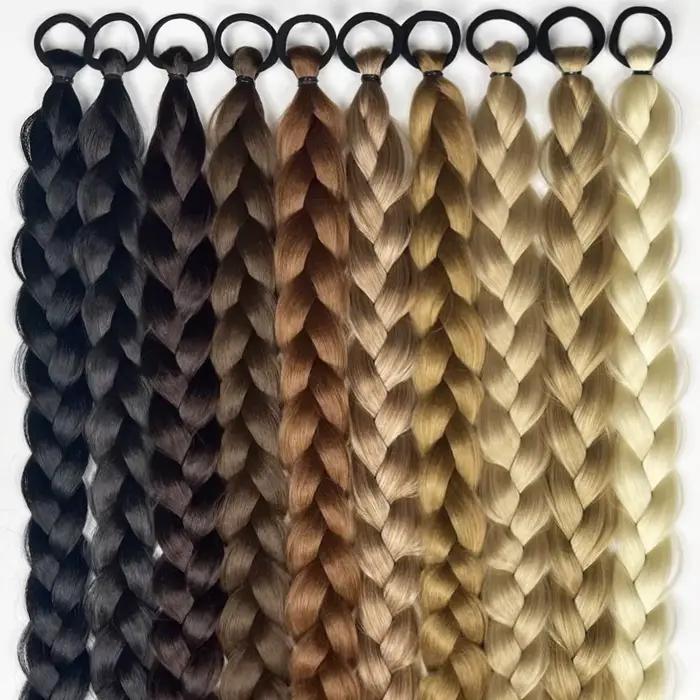 Extensions de queue de cheval tressées synthétiques longues torsadées avec élastique, Extensions de