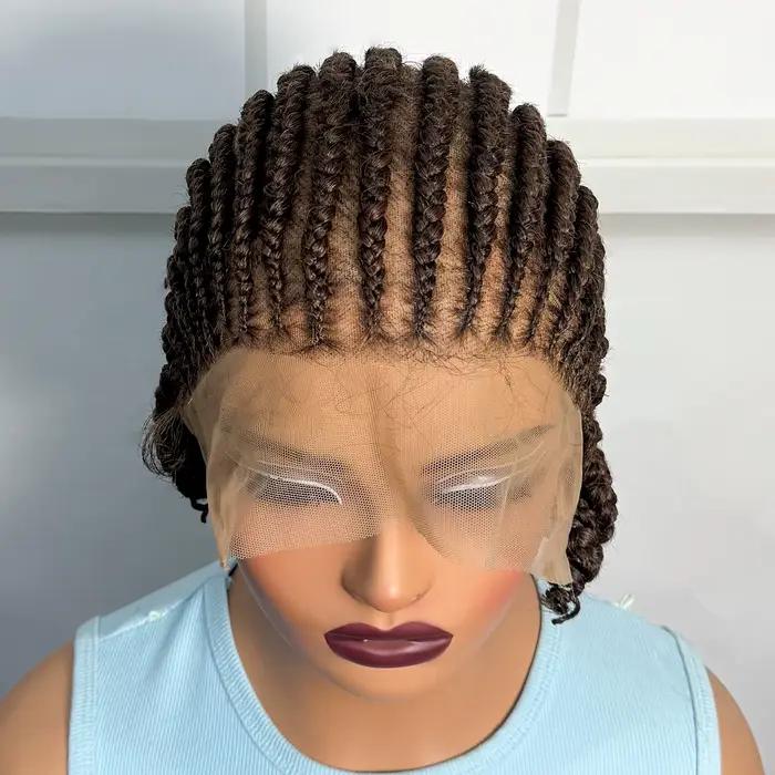 Perruque courte tressée ombrée style cornrow, perruque synthétique pleine dentelle tressée avec chev