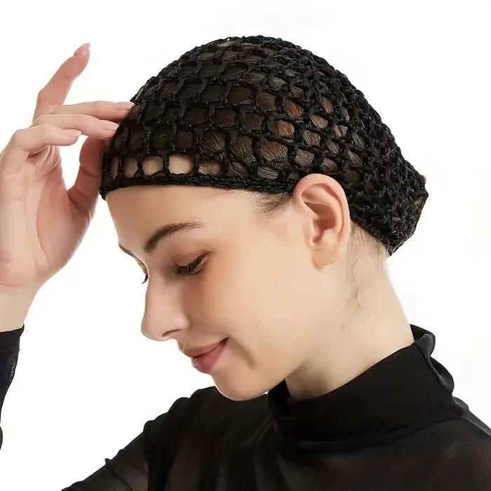 Bonnet de couchage pour usage quotidien, filet à cheveux en maille noire au Crochet, bonnet de soins