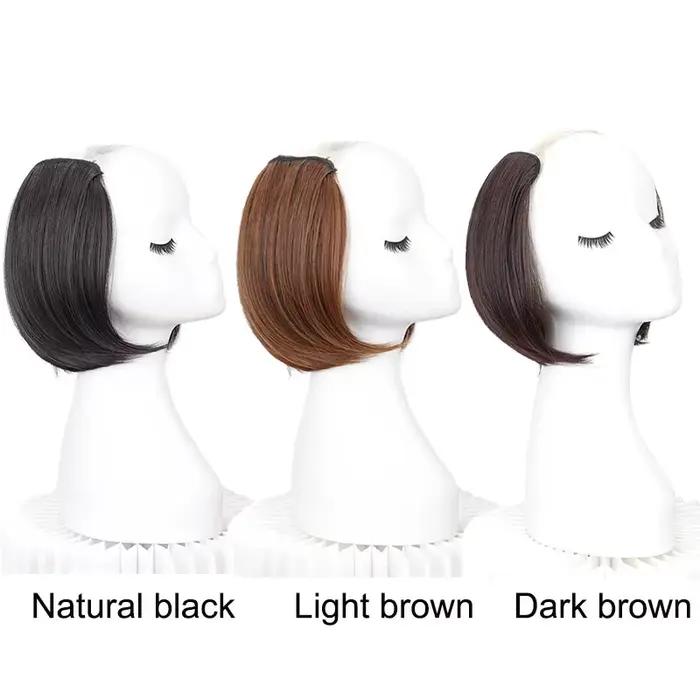Extension capillaire synthétique courte et lisse, 20/30cm, demi-tête en forme de V, 4Clips, postiche