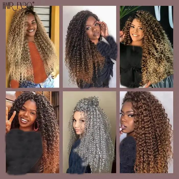 Extension Capillaire Synthétique Tressée au Crochet, Boucles Afro, Vague Profonde, Vague d'Eau, Vagu