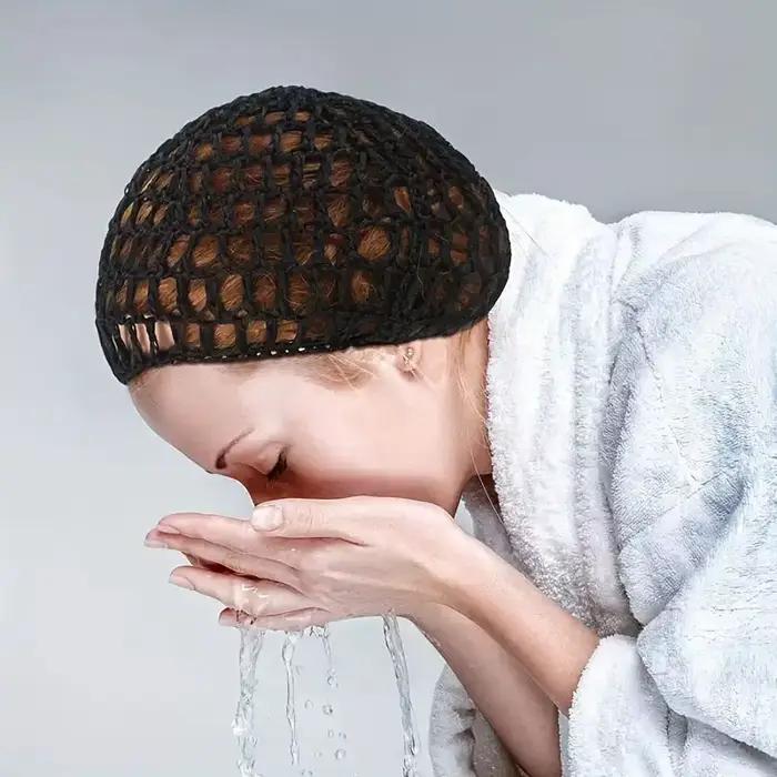 Bonnet de couchage pour usage quotidien, filet à cheveux en maille noire au Crochet, bonnet de soins
