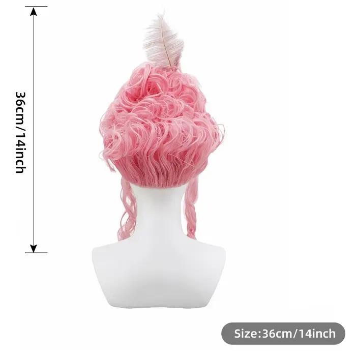 Perruque synthétique rose moelleuse de haute qualité | Coiffure de la reine avec des fleurs de plu