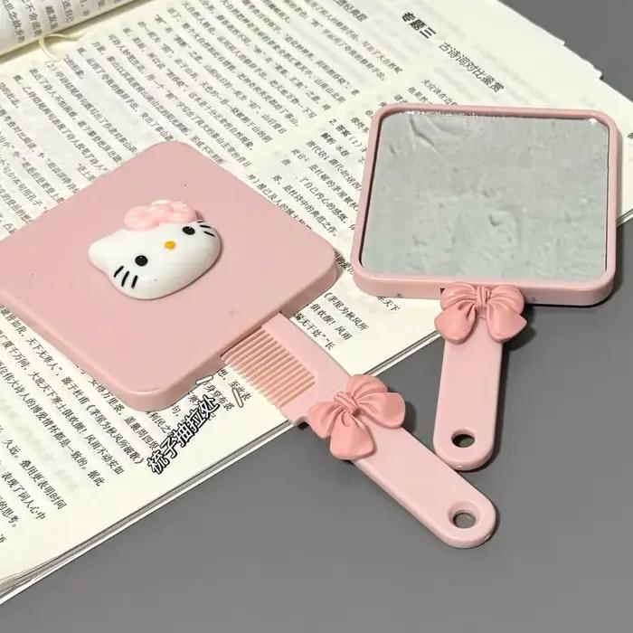 Nouveau miroir à poignée de chat rose avec peigne, miroir de maquillage Portable, miroir en forme de