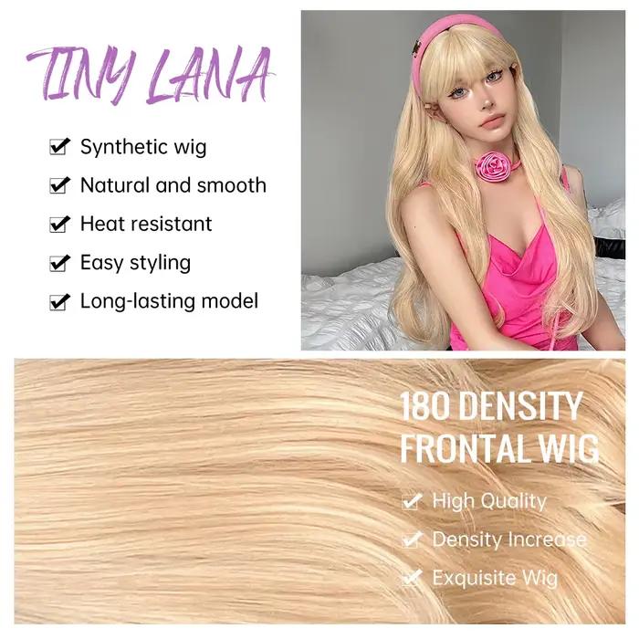 Perruques synthétiques ondulées blondes longues avec frange, perruques de Cosplay Lolita blondes Hal