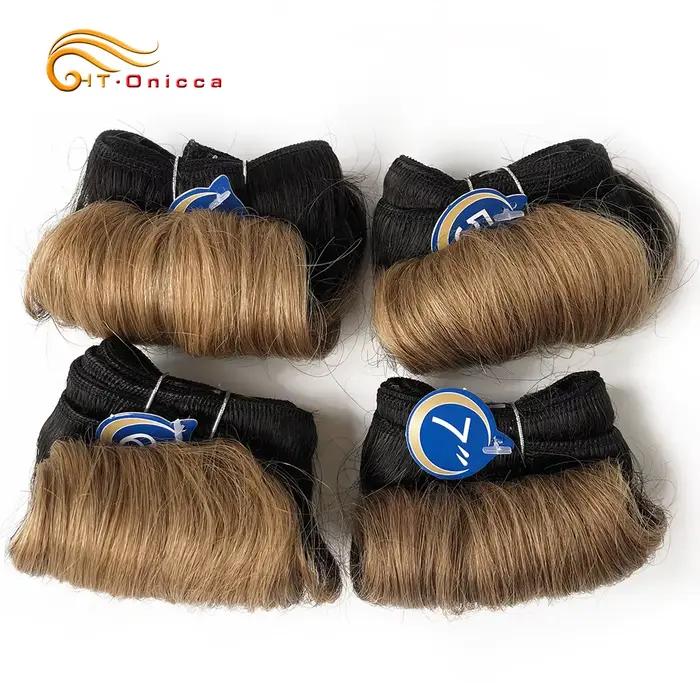 Tissage en lot brésilien Remy 100% naturel bouclé, Extension de cheveux Afro 1B 30, bordeaux, 5 5 6