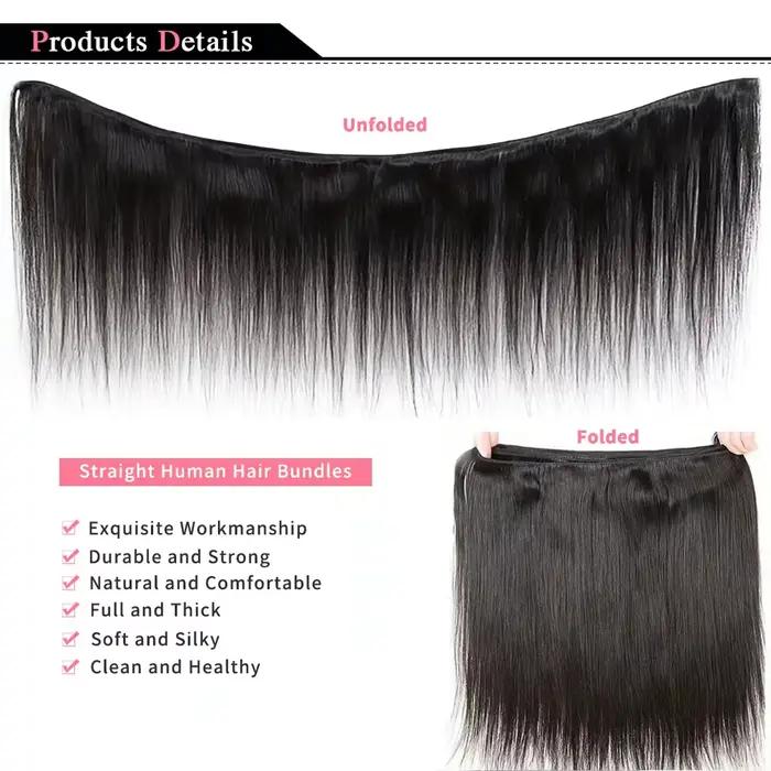 Extensions de cheveux vierges brésiliens naturels noirs non traités, tissage rapide, lisses, grade 1