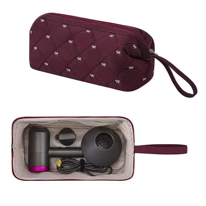 Sac de rangement pour sèche-cheveux pour femmes, pour voyage, mignon nœud brodé, outils pour cheveux