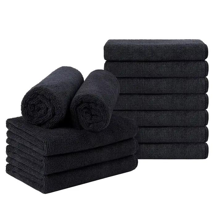 Serviette de séchage de cheveux en microfibre noire, serviettes à main utilisées pour les invités, c