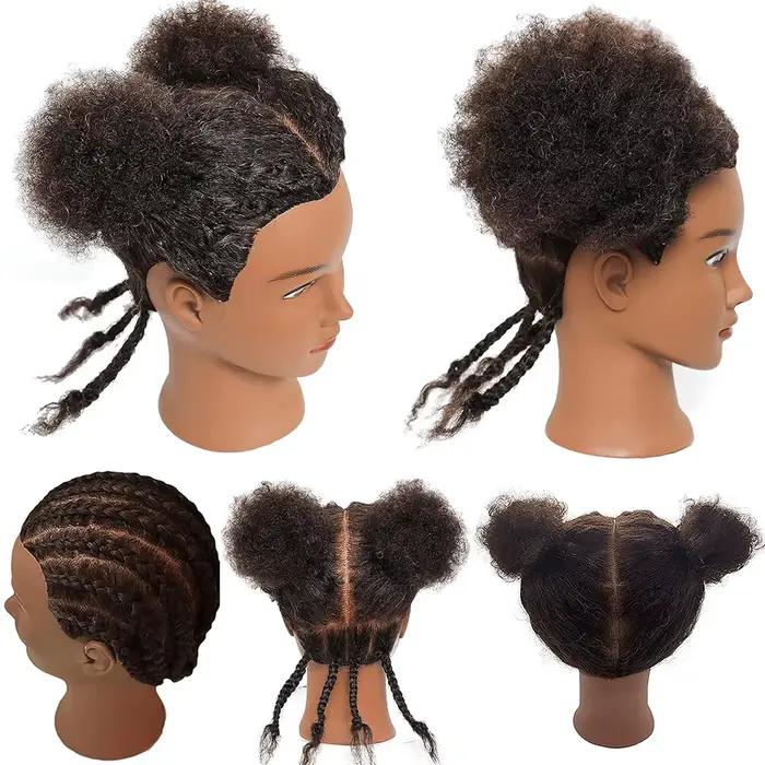Tête de mannequin afro 100% cheveux réels, tête d'entraînement, tête de coiffure, tête de poupées tr
