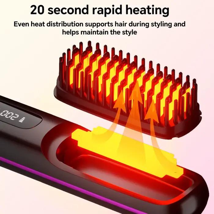Brosse à lisser les cheveux Rechargeable, peigne ionique à lisser les cheveux, 3 réglages et afficha
