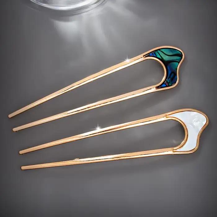 Épingle à cheveux de luxe en émail pour femmes, couleur argent or, coquille élégante, bâton de cheve
