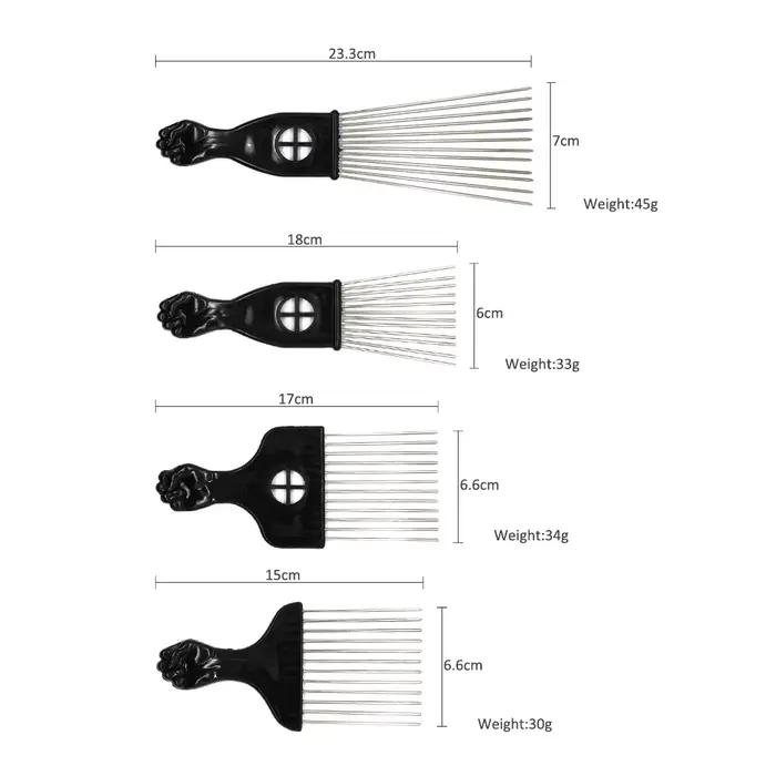 Peigne fourchette Afro en acier inoxydable, brosse de coiffure à dents larges, épingles métalliques,