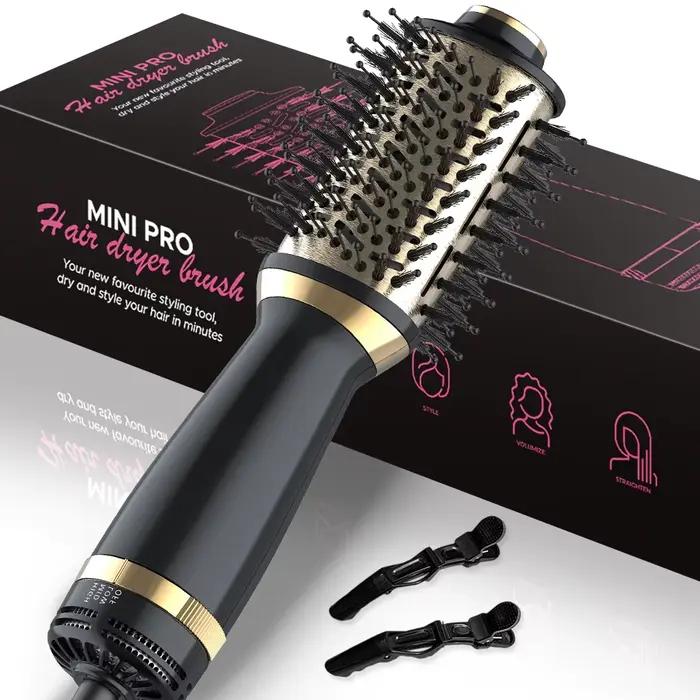 Brosse sèche-cheveux en un, brosse sèche-cheveux 4 en 1 avec seau ovale, mini brosse à air chaud pou