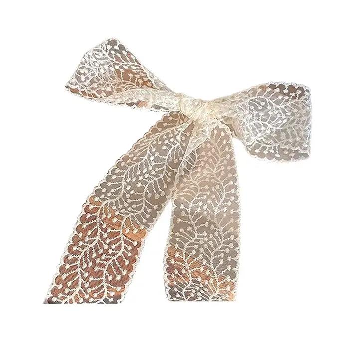 Nouveau Loral brodé dentelle ruban cheveux écharpe tresses bandeau cheveux accessoires sac Long cou foulards ruban soleil chapeau dentelle garniture F