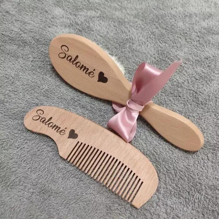 Brosse à cheveux et peigne en bois naturel pour bébé