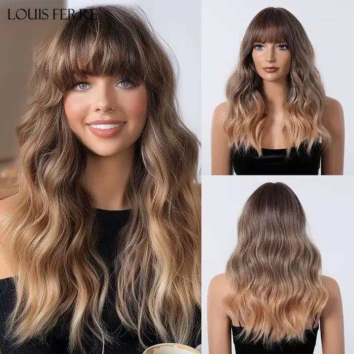 Modiis Ferre-Perruque Synthétique Ondulée de Longueur Moyenne avec Frange pour Femme