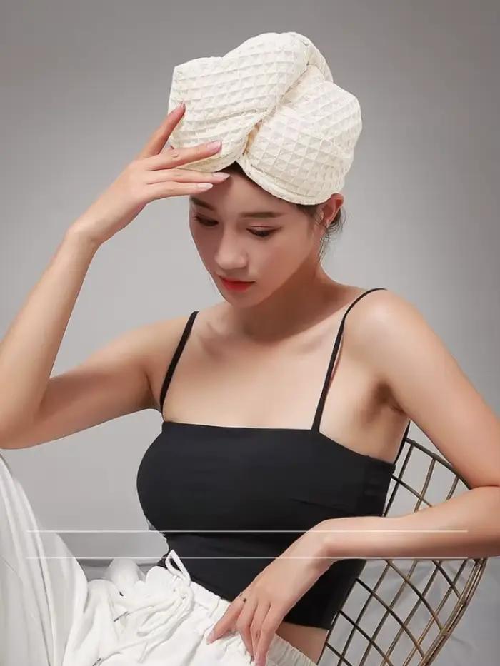 Serviette à cheveux rose gaufrée super absorbante