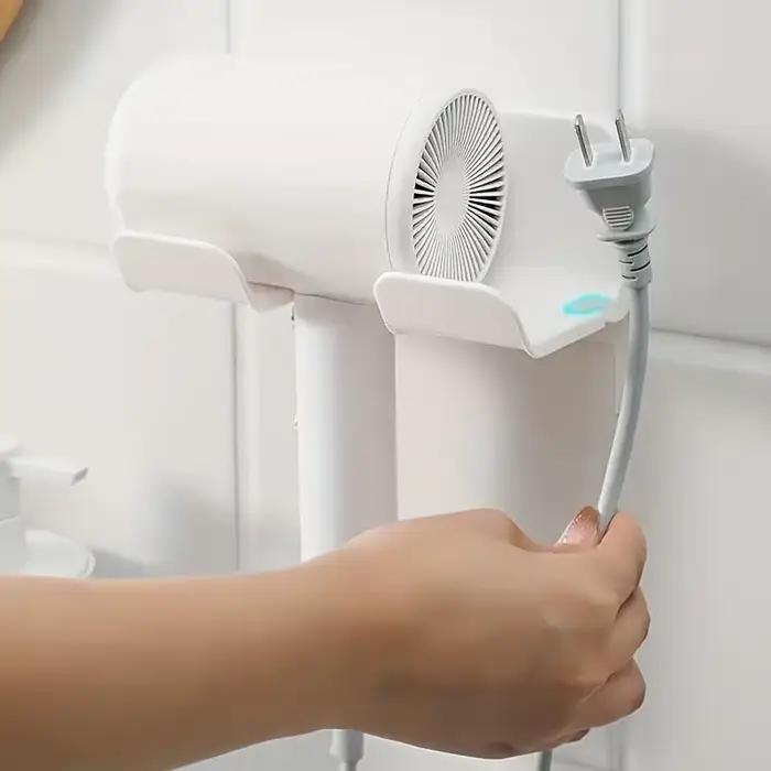 Support mural pour sèche-cheveux de salle de bain, sans perçage, adhésif puissant, en plastique durable, pour accessoires, 1/2 pièces