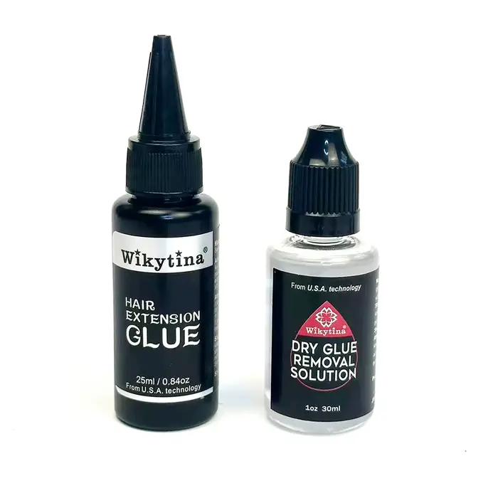Kit de colle UV pour extensions capillaires, solution de retrait rapide pour colle sèche et extensions à bandes, colle et dissolvant pour greffe rapide