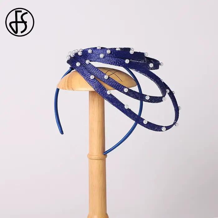 Chapeau fascinateur bleu royal avec fausses perles – Coiffure de mariage élégante