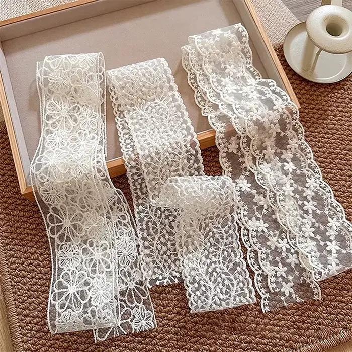 Nouveau Loral brodé dentelle ruban cheveux écharpe tresses bandeau cheveux accessoires sac Long cou foulards ruban soleil chapeau dentelle garniture F