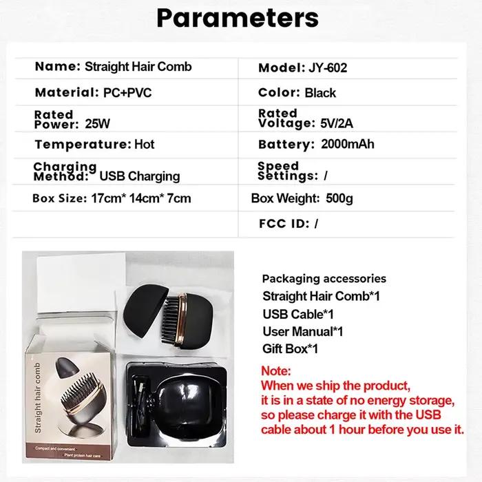 Nouveau peigne à lisser sans fil Portable USB charge fer