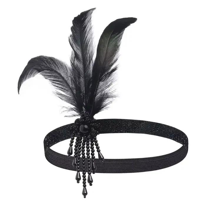 Bandeau de cheveux en plumes avec pompon en diamant