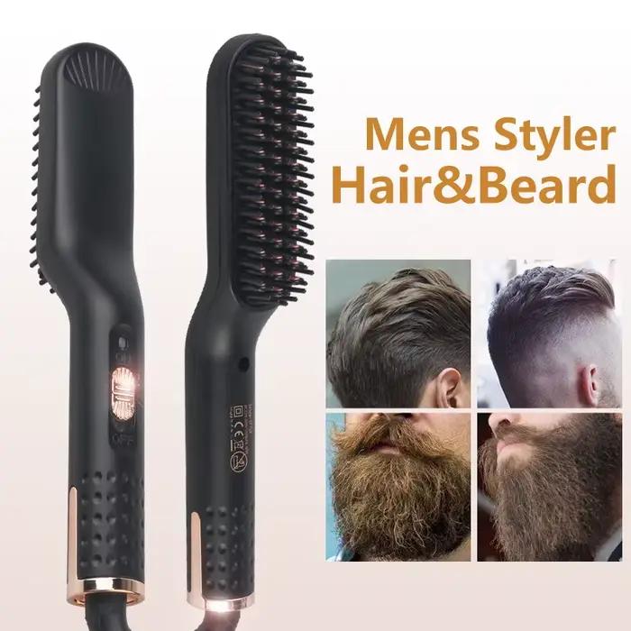 Lisseur de cheveux professionnel Brosse en céramique Anti-brûlure Mini peigne à barbe Chauffage rapide