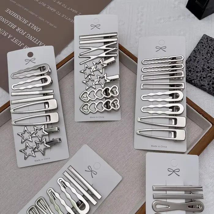 Pinces à cheveux en métal argenté pour femmes et filles, épingle à cheveux en bec de canard Y2K, frange de personnalité, couvre-chef latéral, Barrettes, accessoires de coiffure