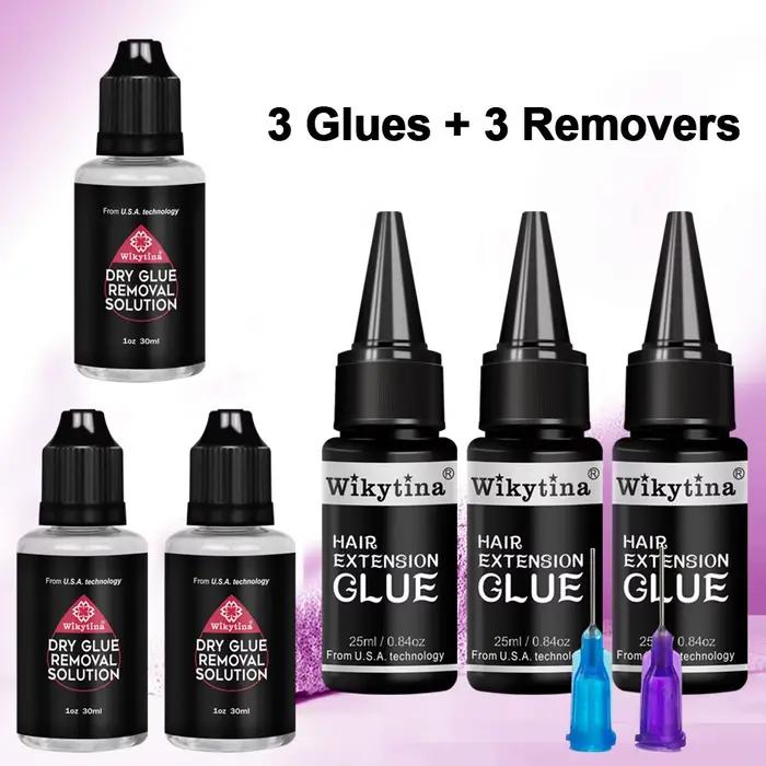 Kit de colle UV pour extensions capillaires, solution de retrait rapide pour colle sèche et extensions à bandes, colle et dissolvant pour greffe rapide
