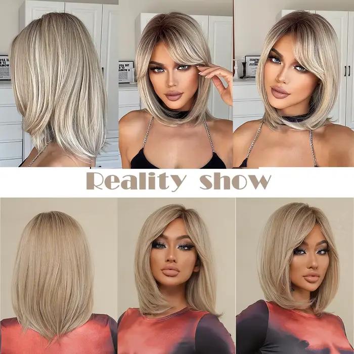 Modiis Ferre-Perruque synthétique courte lisse blonde pour femme