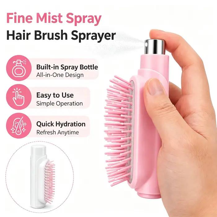 Brosse à cheveux portable 2-en-1 avec vaporisateur | Bouteille de pulvérisation intégrée