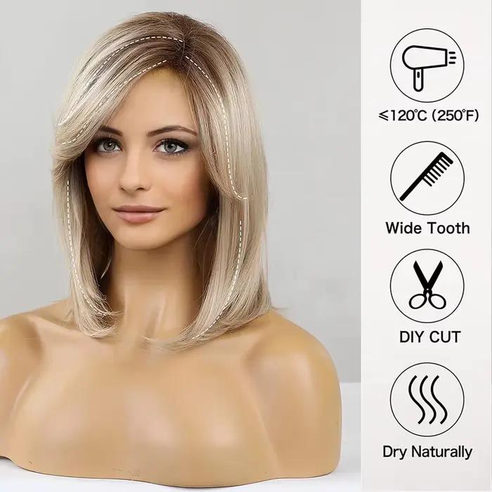 Modiis Ferre-Perruque synthétique courte lisse blonde pour femme