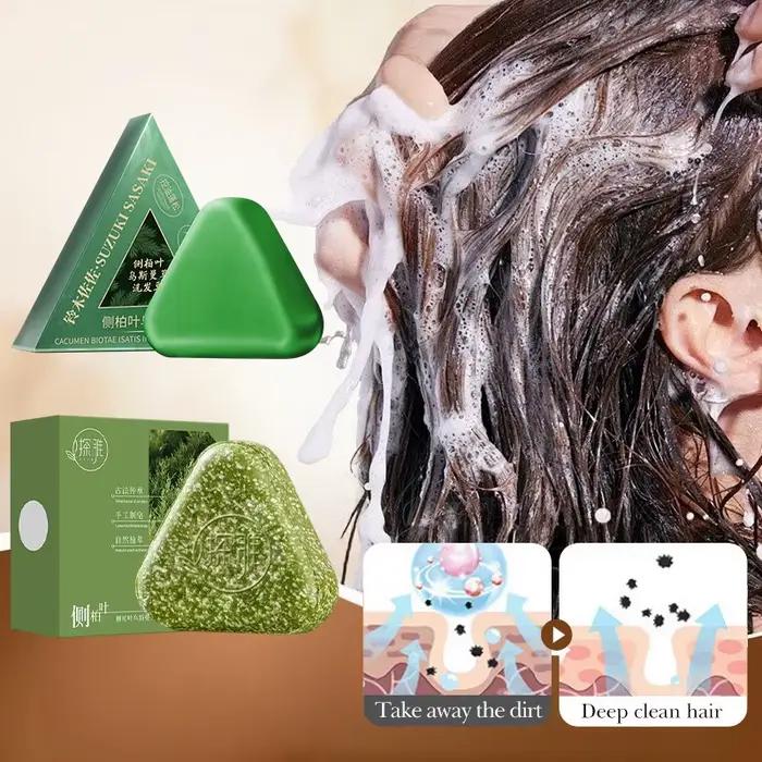 Savon Shampooing Herbal Usman Grass Platycladus Naturel Contre la Chute des Cheveux Renforce les Racines Contrôle le Sébum Nettoie le Cuir Chevelu Favorise la Croissance Capillaire