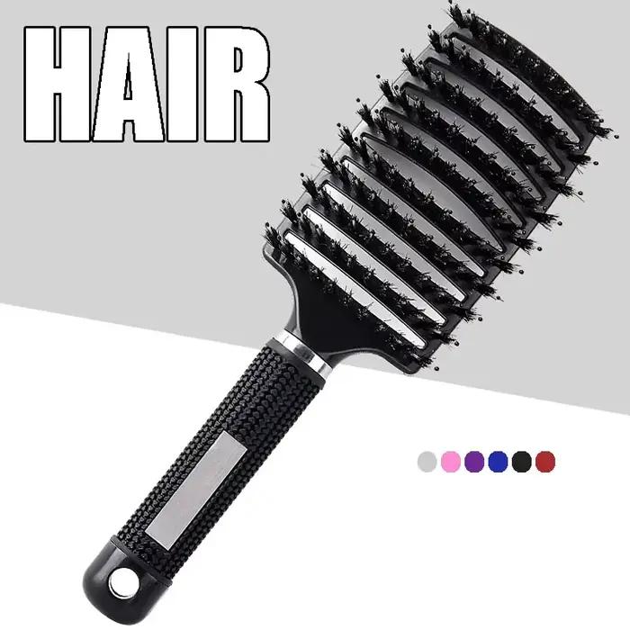 Brosse à cheveux professionnelle en poils de sanglier incurvés