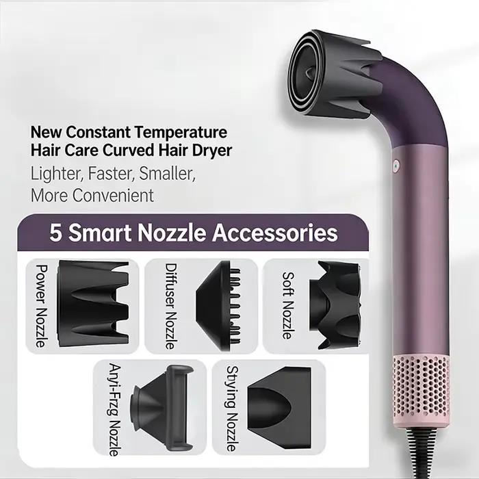 Sèche-cheveux professionnel 5 en 1 à grande vitesse avec tube incurvé