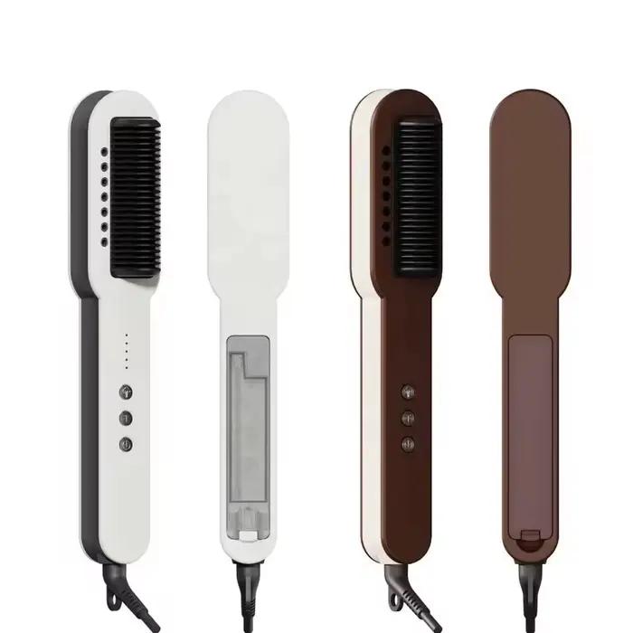 Brosse lissante électrique à vapeur chaude 2-en-1 : Fer à lisser et fer à boucler anti-brûlure à chauffe rapide
