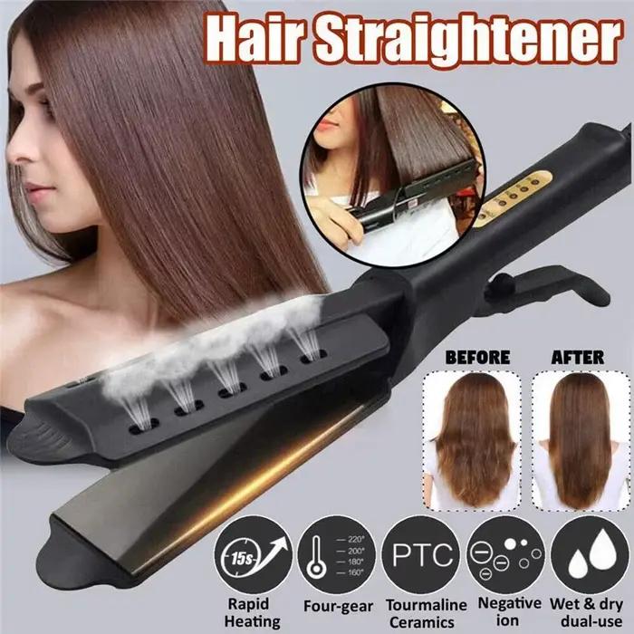 Lisseur de cheveux professionnel à plaques larges en céramique tourmaline ionique avec réglage de température à quatre vitesses