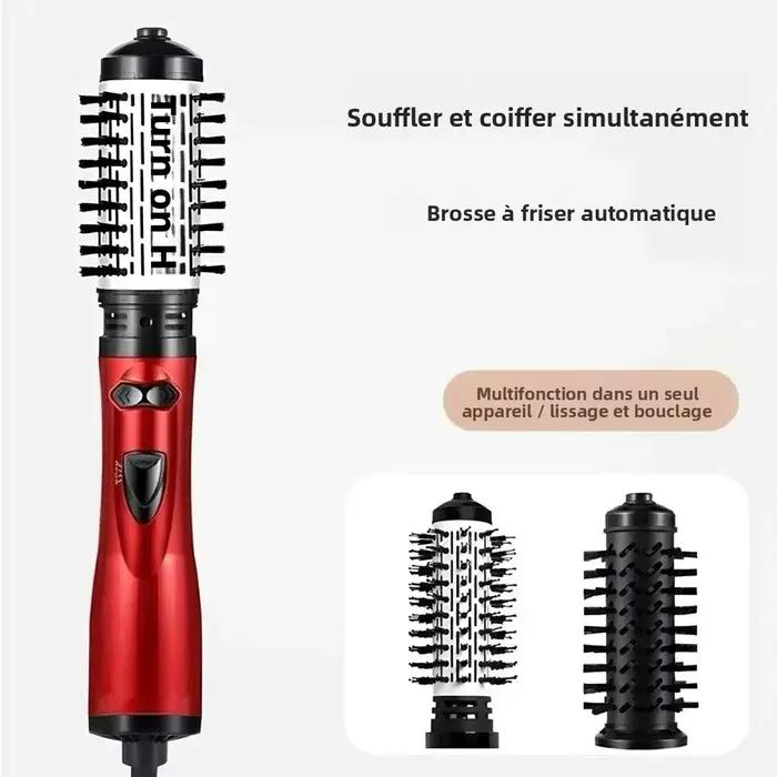 Brosse Sèche-Cheveux 2-en-1 : Styler à Air Chaud Rotatif Automatique Anti-Brûlure à Température Constante pour Lissage et Bouclage à Domicile