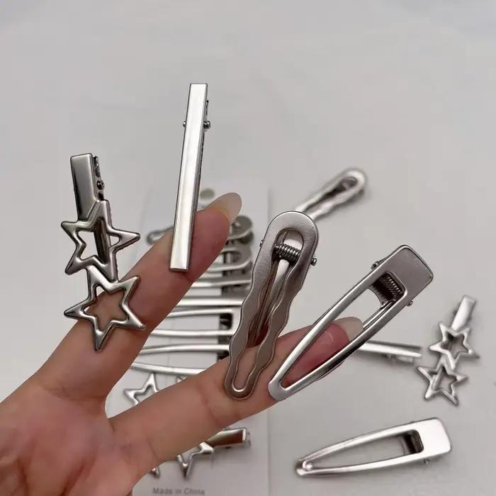 Pinces à cheveux en métal argenté pour femmes et filles, épingle à cheveux en bec de canard Y2K, frange de personnalité, couvre-chef latéral, Barrettes, accessoires de coiffure
