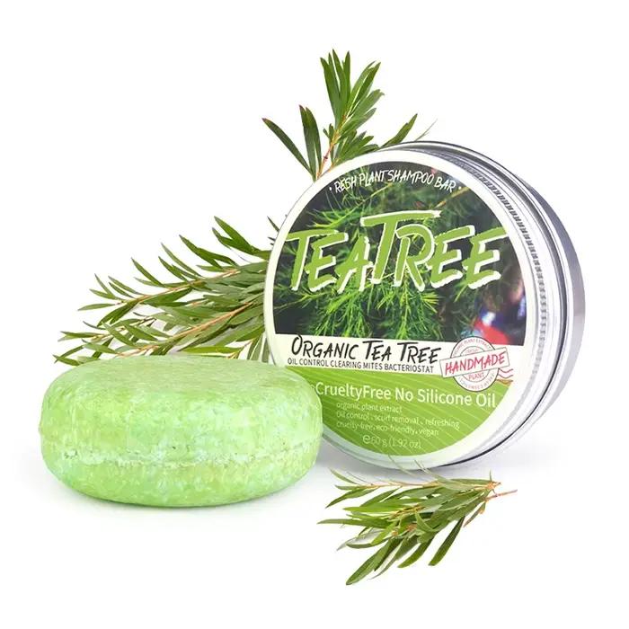 Le shampooing végétal à l'huile essentielle d'arbre à thé est rafraîchissant