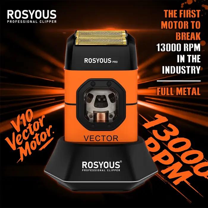 ROSYOUS RS-999 Rasoir Électrique Homme 13000RPM Moteur Magnétique Vectoriel Entièrement Métallique avec Station de Recharge 2000mAh Tondeuse à Barbe Professionnelle pour Barbier