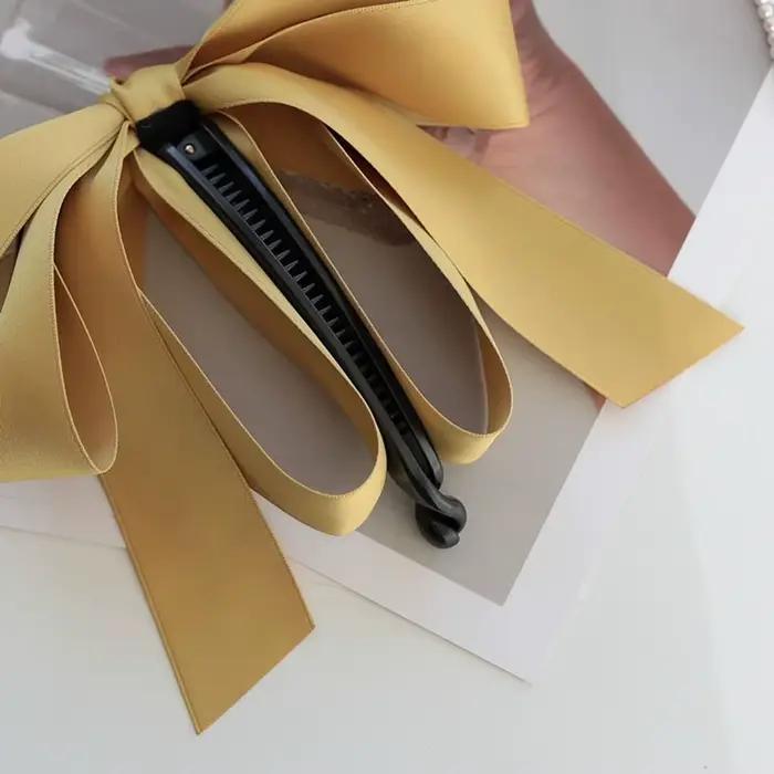 Accessoires capillaires mignons pour femmes : Pince banane verticale en tissu avec nœud, style coréen, pour filles