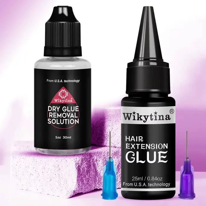 Kit de colle UV pour extensions capillaires, solution de retrait rapide pour colle sèche et extensions à bandes, colle et dissolvant pour greffe rapide