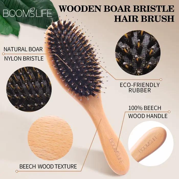 Brosse à cheveux en poils de sanglier doux pour femmes