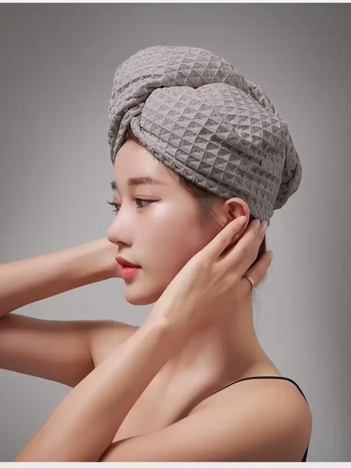 Serviette à cheveux rose gaufrée super absorbante